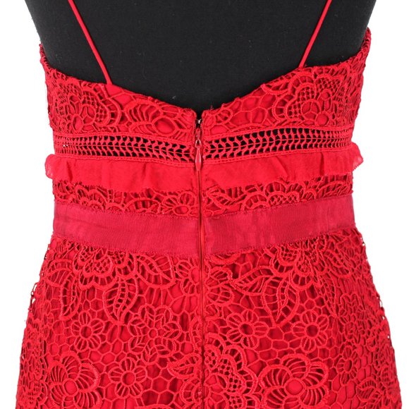 Self-Portrait Raspberry Red Floral Lace Midi Dress Ruffle Sleeveless 4 Small - Picture 7 of 9